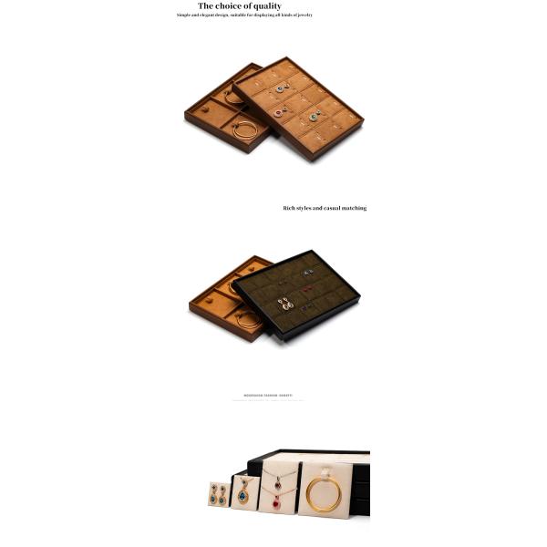 Multi Compartments PU Leather Jewelry Display Tray Soft Lining Exhibition Props