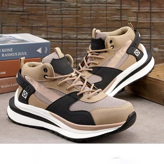 Steel Toe Mid-cut Pigskin And Flying Knit Safety Boots For OEM Security Work