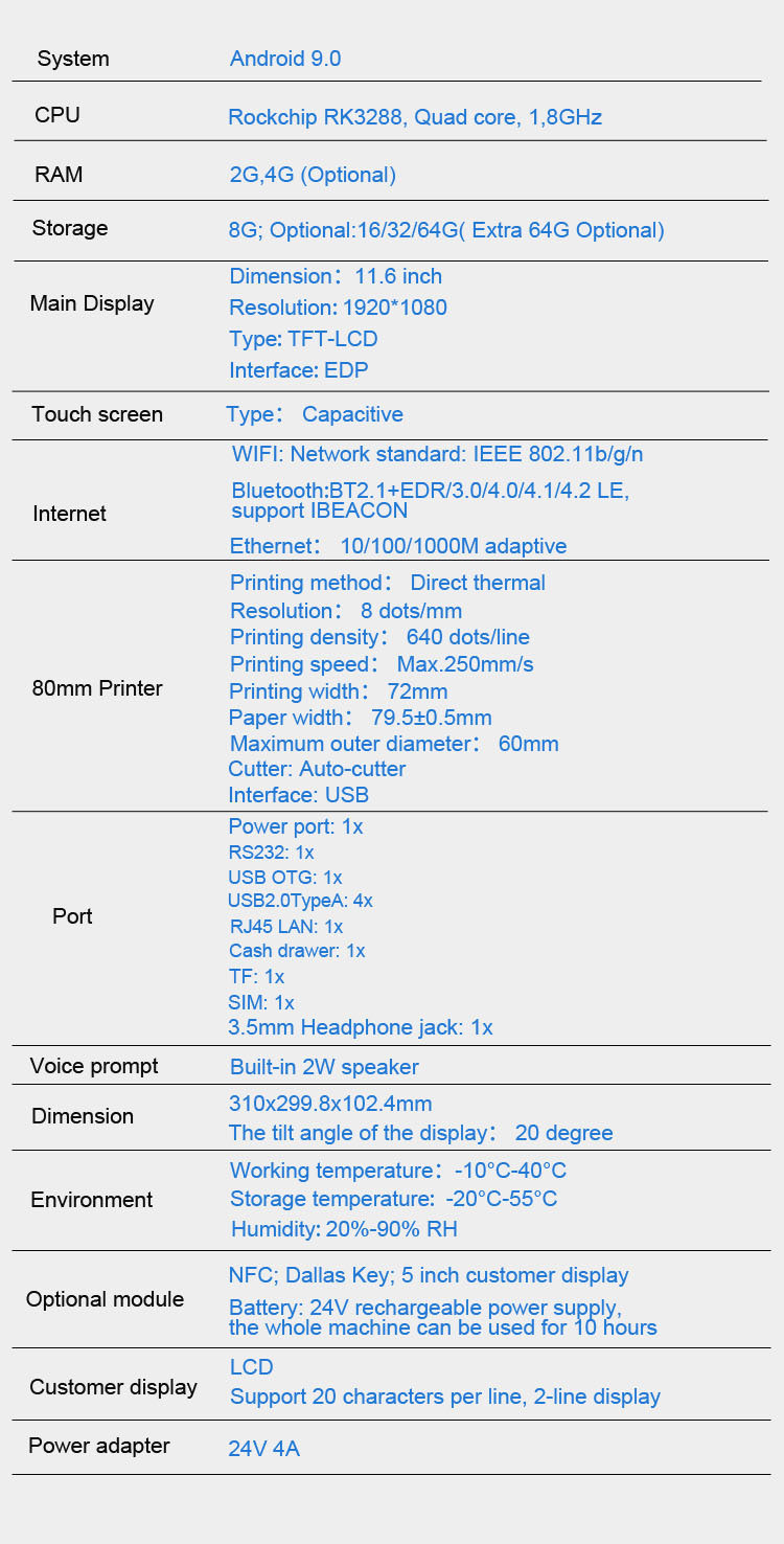 58mm 80mm Thermal Printer Cashier Capacitive Touch POS System with Built-in NFC Reader
