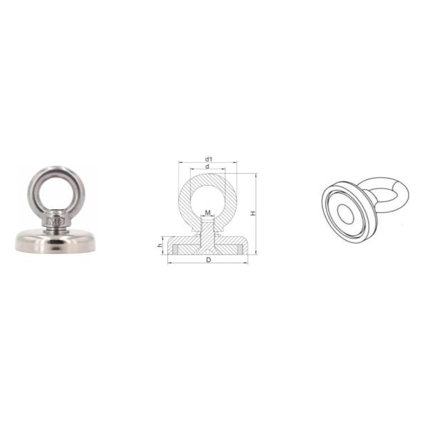 Sintered NdFeB N35 270KGS 600 Lb Fishing Magnet Nickel Coating