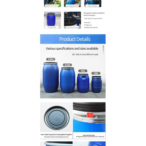 160L загерметизировало бочонок бочонка обруча утюга качества еды пластиковым сгущенный барабанчиком резиновый