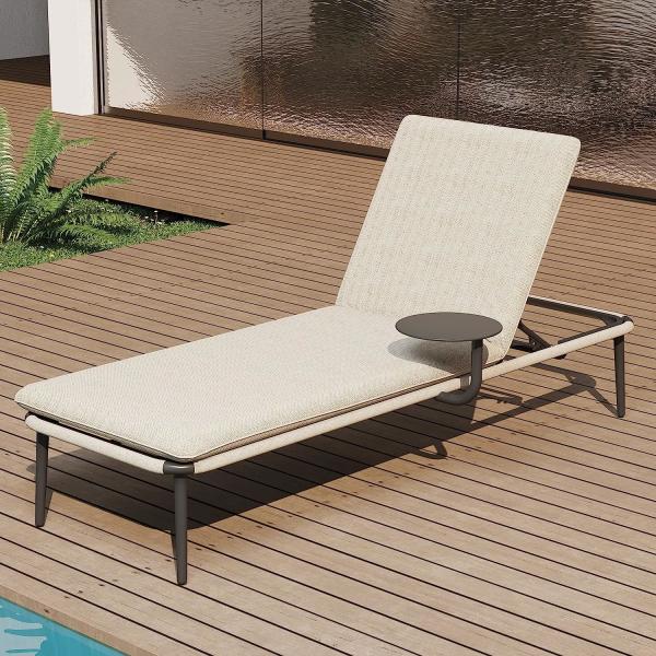 Outdoor Lounge Chair Set Aluminum Patio Chaise Lounger Side Table and Pillow Outside Pool Beach Sunbathing Tann
