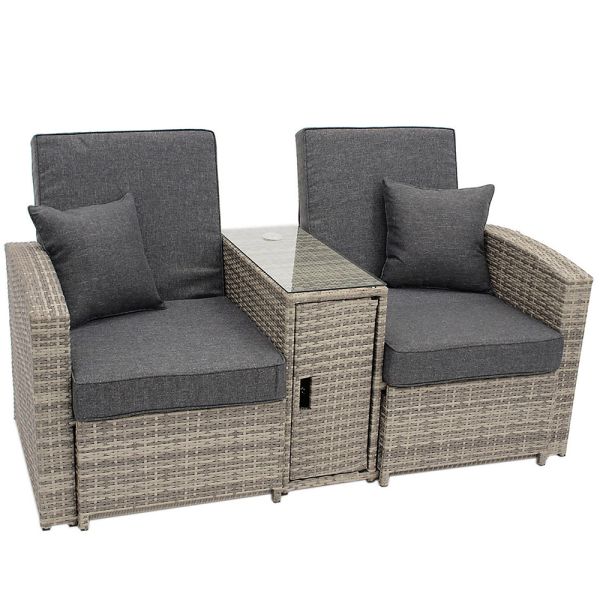 Swimming Pool Chaise Lounge Plastic Rattan Outdoor Furniture Multi-Function Chair Stool Storage Box Table