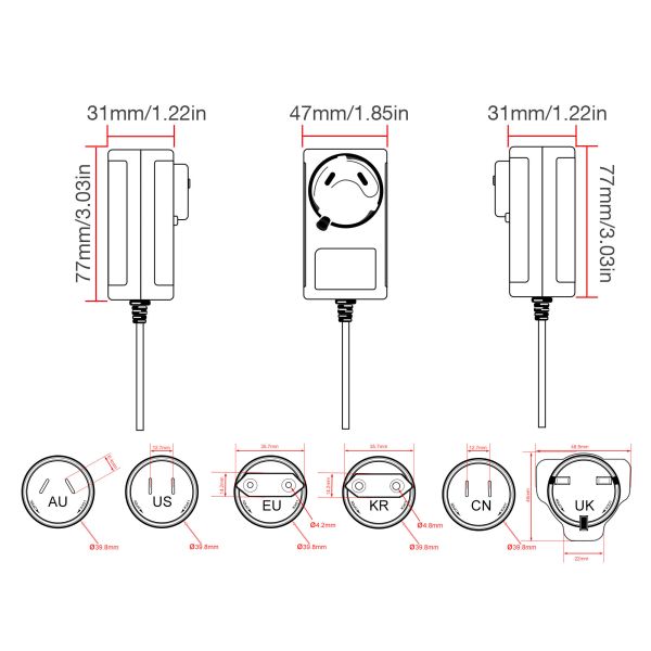 12V3A 36W Interchangeable Plug Adapter with 3 Years Warranty AC DC Power Adapter