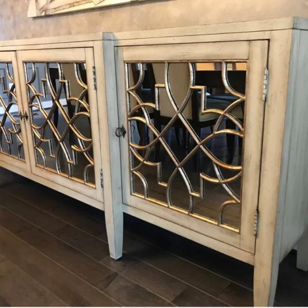 Black Mirror Credenza Cabinet Sideboard Organizer Set For Living Room TV