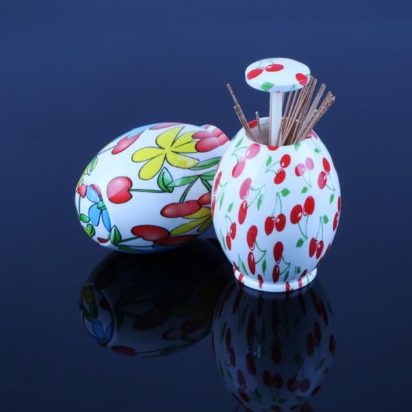 Plastic Refillable Cherry Printed ABS Decorative Toothpick Holder