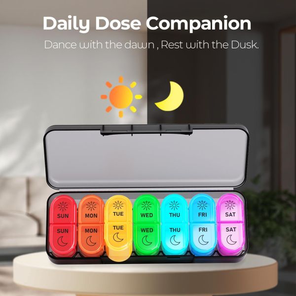 Portable Weekly Seven-Day Plastic Medicine Organizer Pill Box Two Meal Dosage Sealed Mini Compartmentalized Design JH Medibox