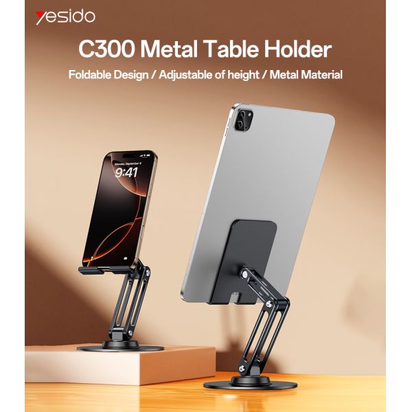 Yesido 360 Rotating Foldable Design Adjustment of Height Aluminum Alloy Phone Holder for Tablets and Devices