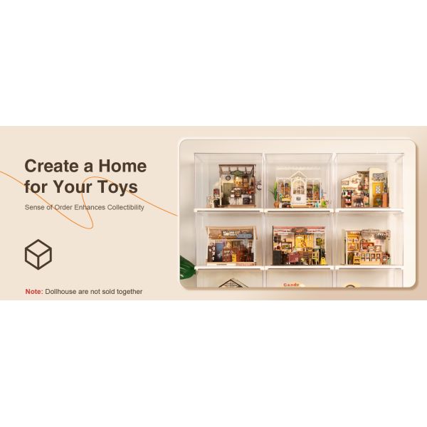 Clear Acrylic Display Case For Hobby Collectibles, Easy Assemble Dust Cover Showcase Clear Storage Bins, Stackable Storage Plastic Box With Wooden Base