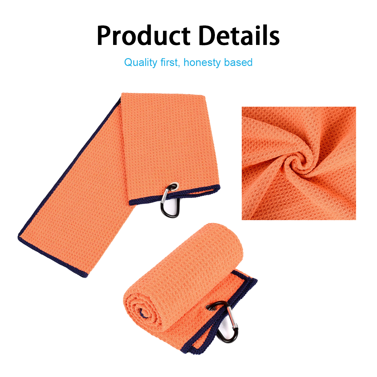 Round Rectangle Customized Microfiber Waffle Golf Hand Towel Lightweight Absorbent For Golfers
