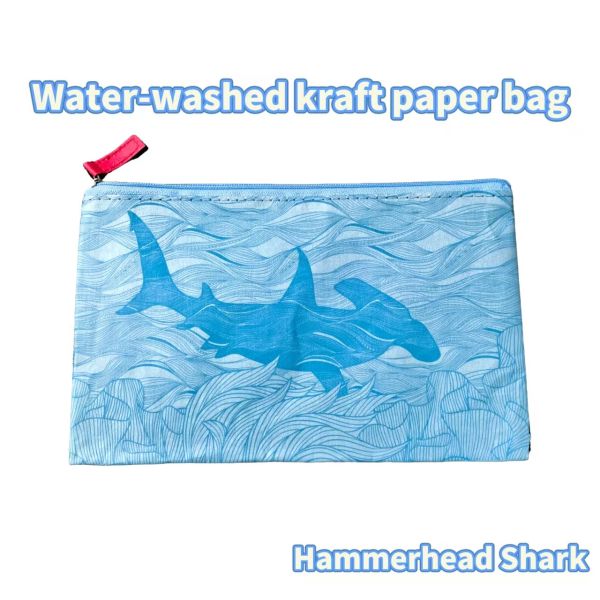 Washable Kraft Pouch – Light Sky Blue Hammerhead Shark – Reusable Pouch for