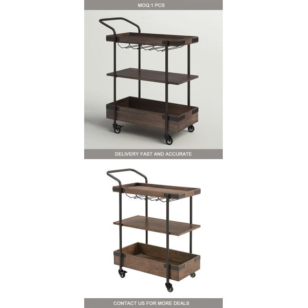 MOYI  Iron Trolley Quality Wooden Cart with Wheels for Hotels and Bars