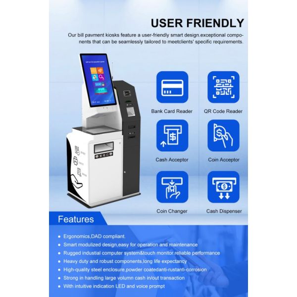 Self Service Kiosk with Capacitive Touch 10 Point Screen Custom Color and Floor Standing Wall Mounting Counter Top Installation