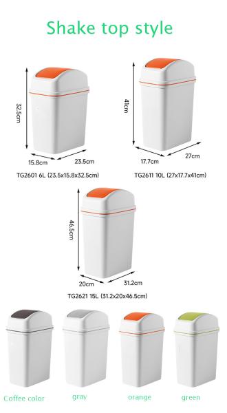 10L Plastic Touch Top Bin for Kitchen Bathroom Bedroom & Living Room Rubbish Trash Can for Recycling Waste Bins