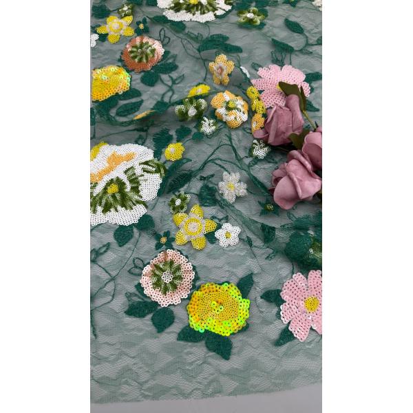 Tejido bordado de rosa floral colorido para vestido de bricolaje