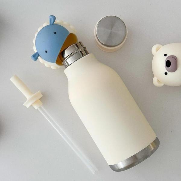 16oz Eco-Friendly Insulated Stainless Steel Water Bottle with Cute Removable Animal Head for Kids and Teens