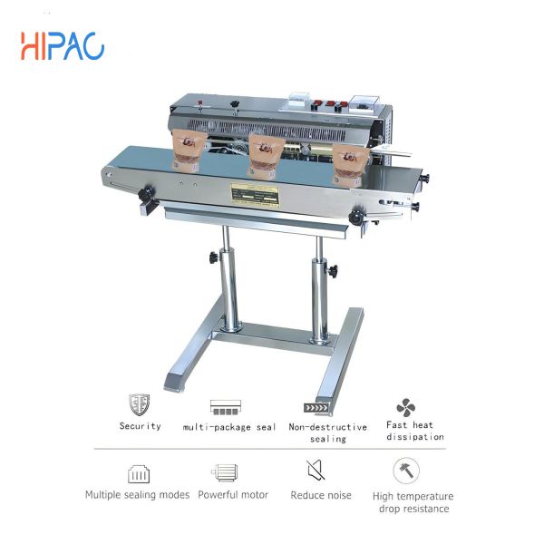 Hipac Vertical Continuous Band Sealer Food Tea Coffee Popcorn Heat Pouch Plastic Bag Aluminum Bag Sealer Sealing Machine