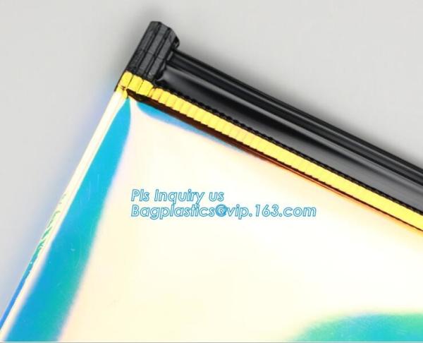 holographic glitter mini purse transparent clear PVC cosmetic slider bag, slider zipper PVC bag clear vinyl cosmetic bag