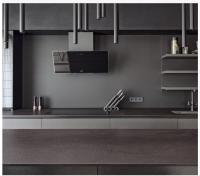 Young Man Style Black Color Kitchen Cabinets Built In Handle Quartz Stone Countertop