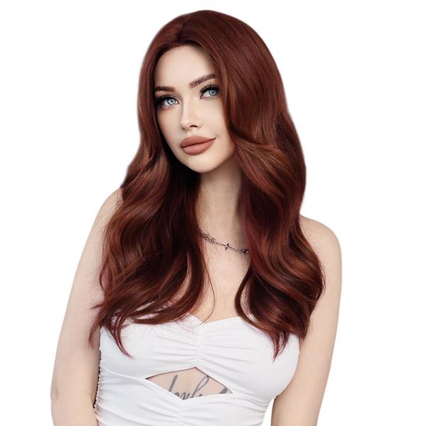 Fashion Long Body Wave Hair Auburn Synthetic Wigs For Women