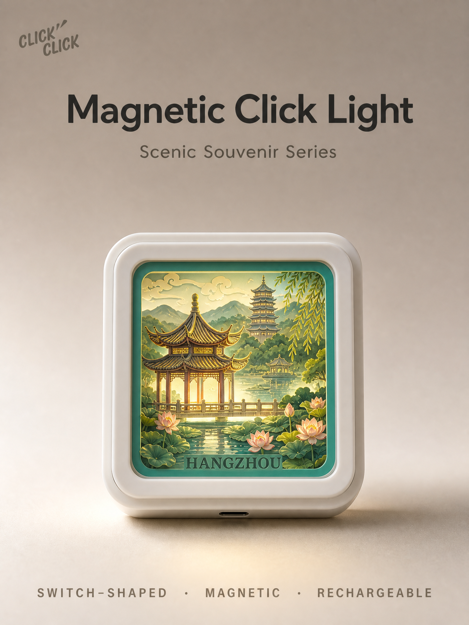 OEM Custom 3D Paper-Cut Magnetic Light Fridge Magnet Souvenir Switch-Shaped LED Night Lamp USB Rechargeable Gift