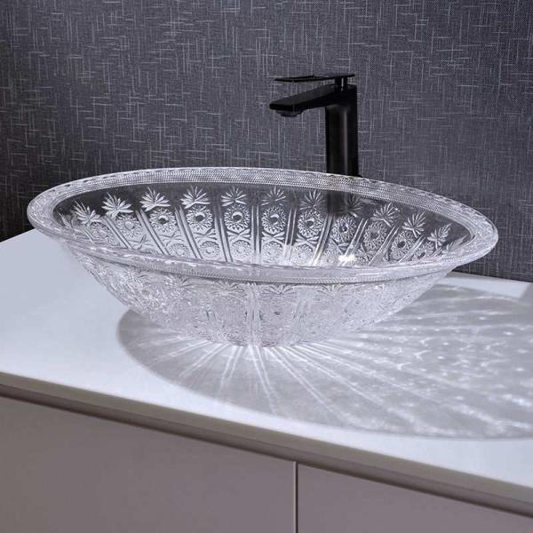 Oval Shape Wash Basin Bowl Counter Top Crystal Clear Vanity 530mm Length