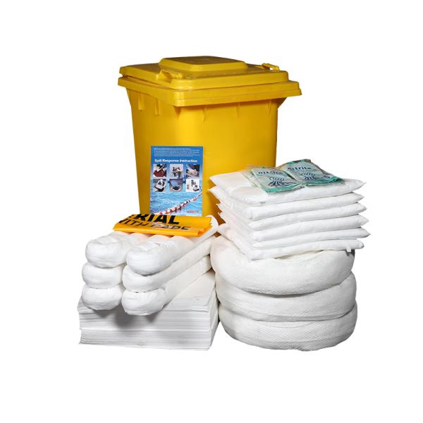 White 240L Oil Only Spill Kit Wheelie Bin For Hydrocarbons