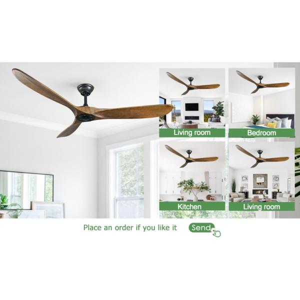 Ventilador de teto de 60 polegadas de madeira maciça com controle remoto e cores multicoloridas