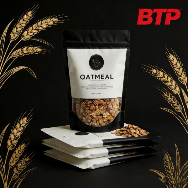 Custom Printed Oatmeal Stand up Pouch with Clear Window Resealable Zipper Food Grade Plastic Bags Gravure Printing