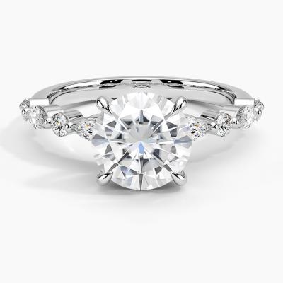 14K / 18K White Solid Gold Real VVS Diamond Moissanite Ring Round Brilliant Cut