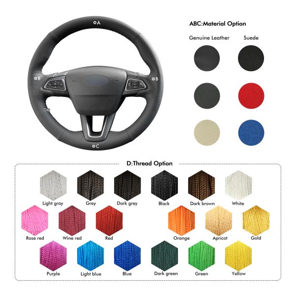 Custom Hand Stitching PU Leather Steering Wheel Cover for Ford Focus Kuga C-MAX Ecosport Escape 2015 2016 2017 2018 2019 2020