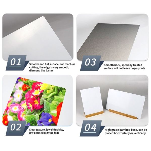 7inch 8inch Sublimation Aluminum Photo Frame Bamboo Base Blanks Custom Metal Picture Frames