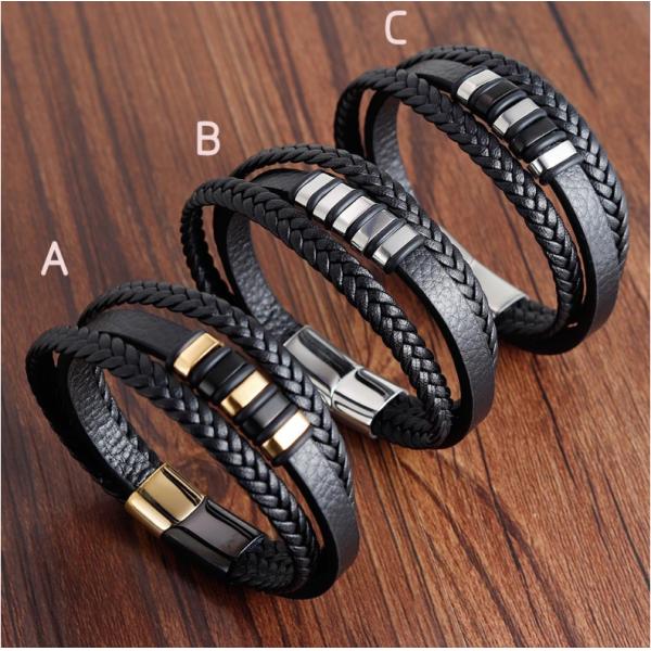 European Market Bestseller Weave Leather Bracelet with Silver Plated Stainless Steel