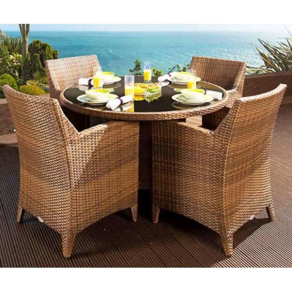 Outdoor dining set 4pcs chairs crafted with weather resistant rattan rope and aluminum frame designed for garden courtyard villa and patio outdoor