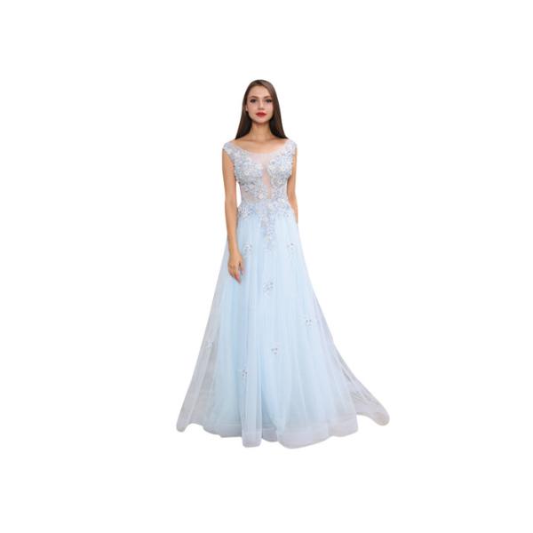 Blue Breathable Middle Eastern Bridesmaid Dresses Printed Fabric For Party