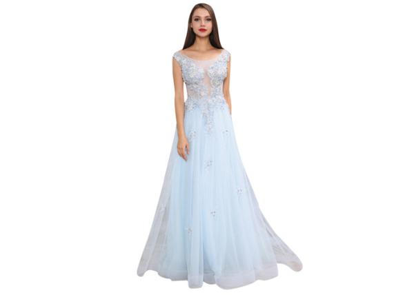 Blue Breathable Middle Eastern Bridesmaid Dresses Printed Fabric For Party