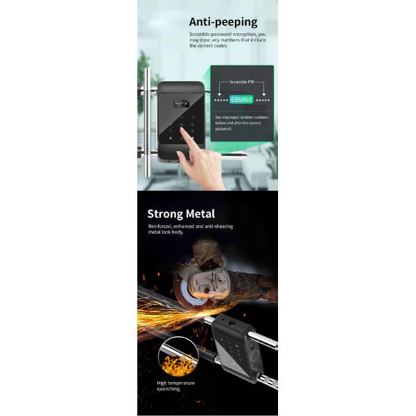 U Bracket Smart Glass Door Lock Electronic Digital Fingerprint Aluminum Materail