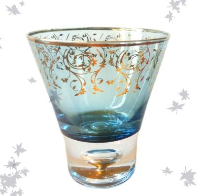 Cor azul Rim Stemless Crystal Cocktail Glasses dourado
