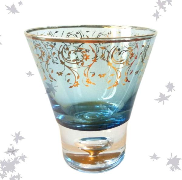 Cor azul Rim Stemless Crystal Cocktail Glasses dourado