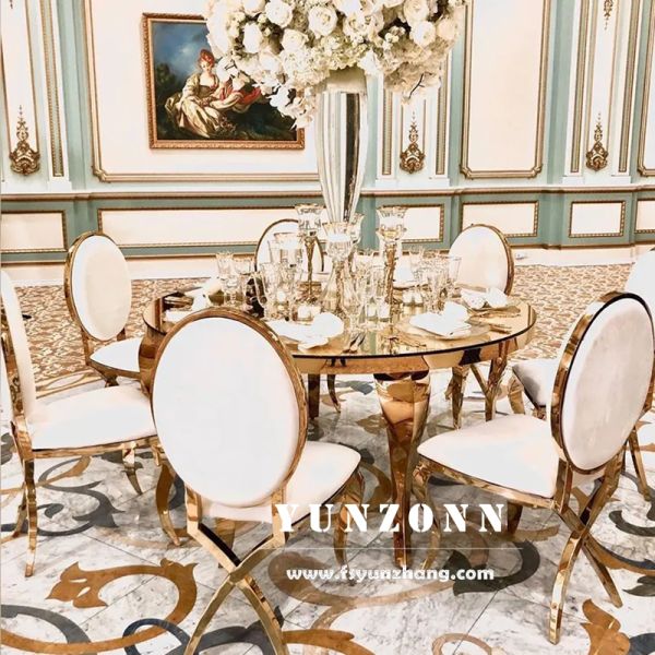 Luxury Modern Stainless Steel Dining Table with Glass Top for Outdoor Wedding Hotel Party Banquet Round Design