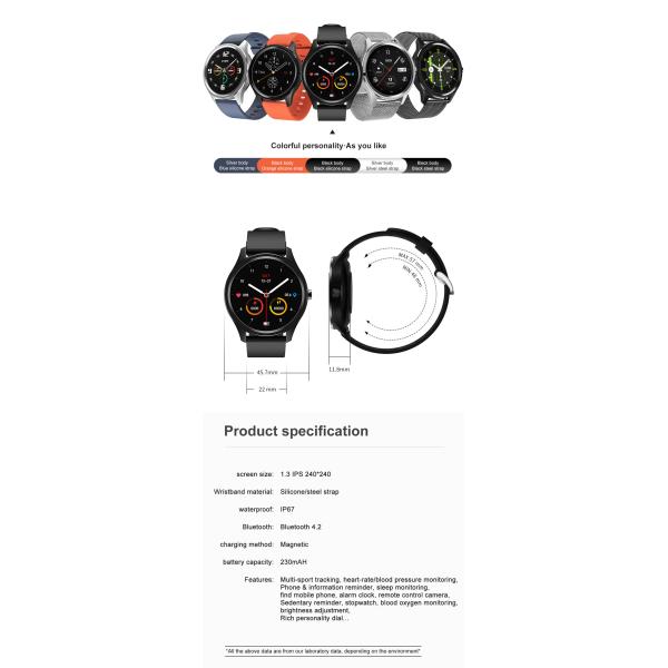 IP68 Round Smart Wristband Wechat Movement Real Time Measurement