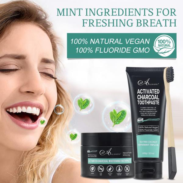 Зубы активированного угля забеливая набор 100ml отбеливания с зубной пастой порошка зуба