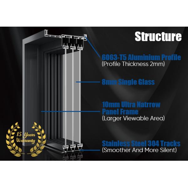 Decorating Internal Partition Sliding Doors 6063-T5 Silent Operation Single Glass