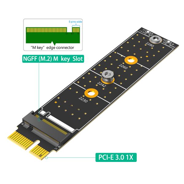 Vertical Installation PCI-E Adapter for High Speed Data Transmission with M.2 SSD Support for 2230/2242/2260/2280 Cards