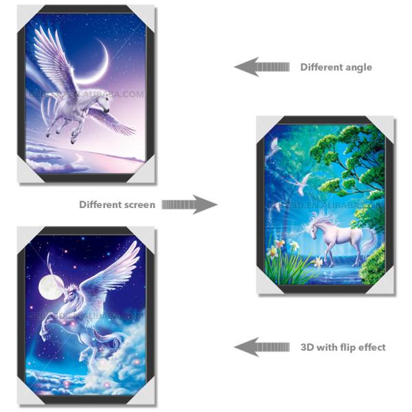 Wolves / Horse 3d Lenticular Picture With Frame For Indoor / Restaurant Wall Decoration Art