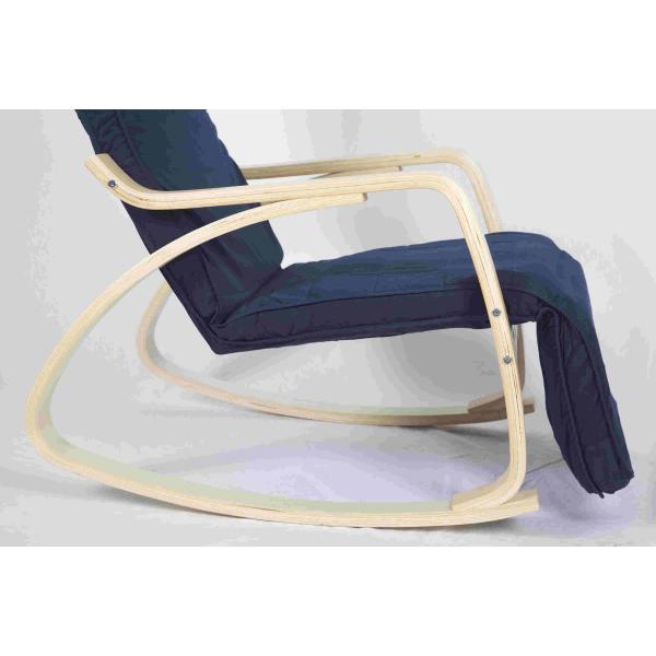 Blue Canvas Wooden Outdoor Furniture Nursery Rocking Chair With Adjustable Footrest