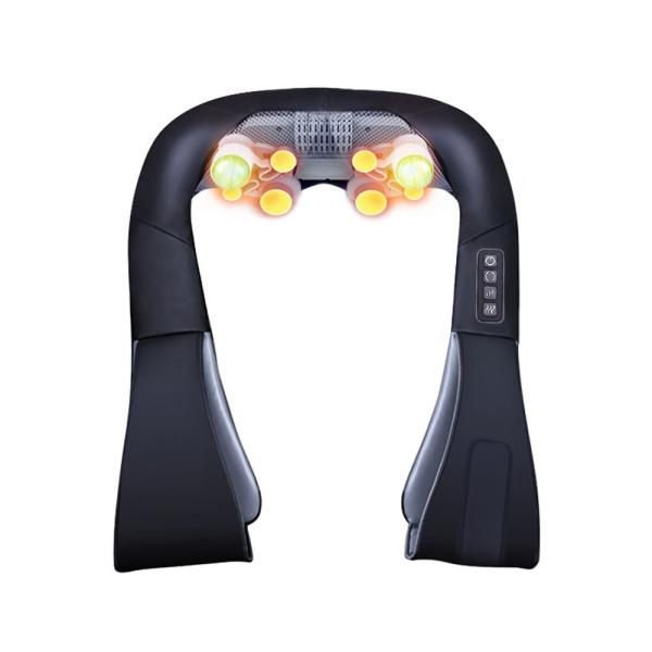Black PU Cover Portable Neck Massager 4D Kneading With Red Light Warm Massage