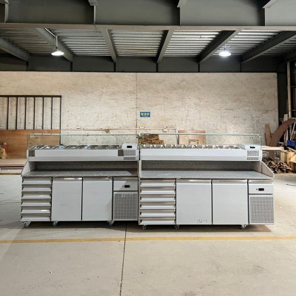 Commercial Marble Countertop Pizza Prep Refrigerated Table Stainless Steel Sandwich Salad Prep Fridge for Pizzeria Deli Fast Food Shop
