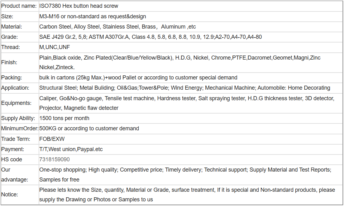 Button head internal hexagonal slot full threadedmachine screws ISO7380