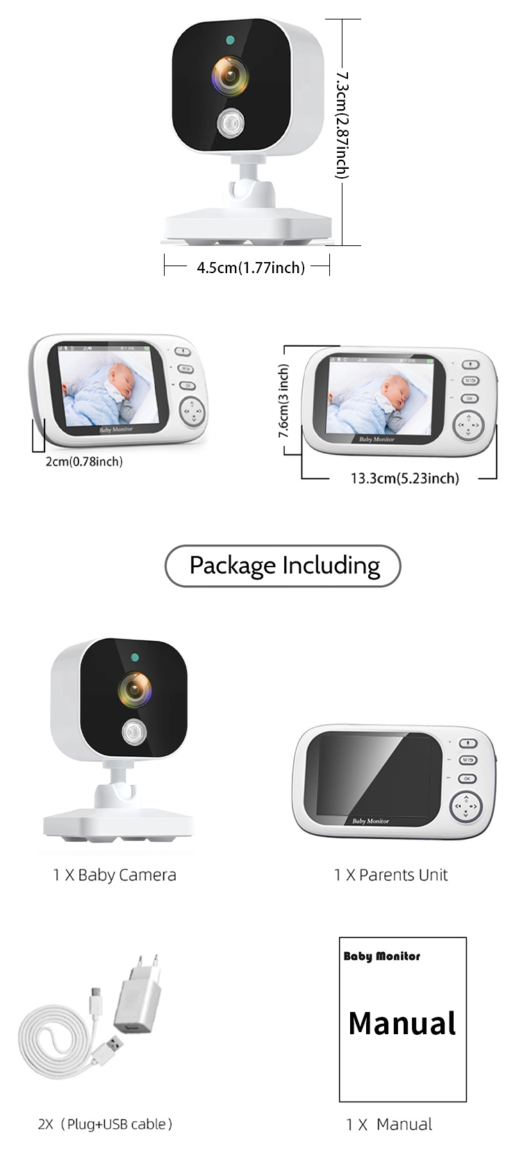 Smart Baby Pet Monitor Surveillance Camera 3.5 Inch LCD Screen 2.4G Wireless Transmission Real Time Monitoring Two-Way Audio